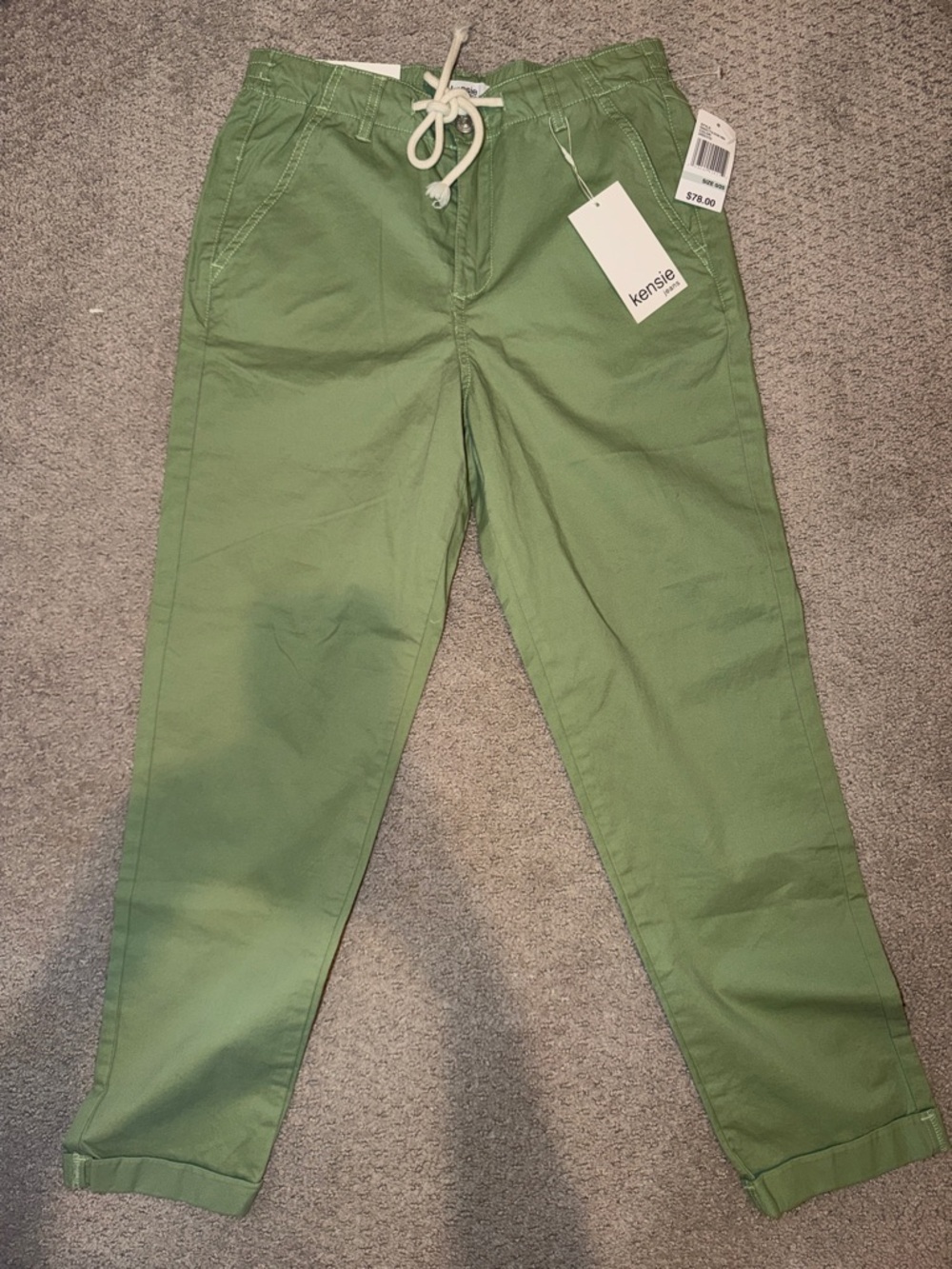 Kensie Light Olive Drawstring Tapered Chinos